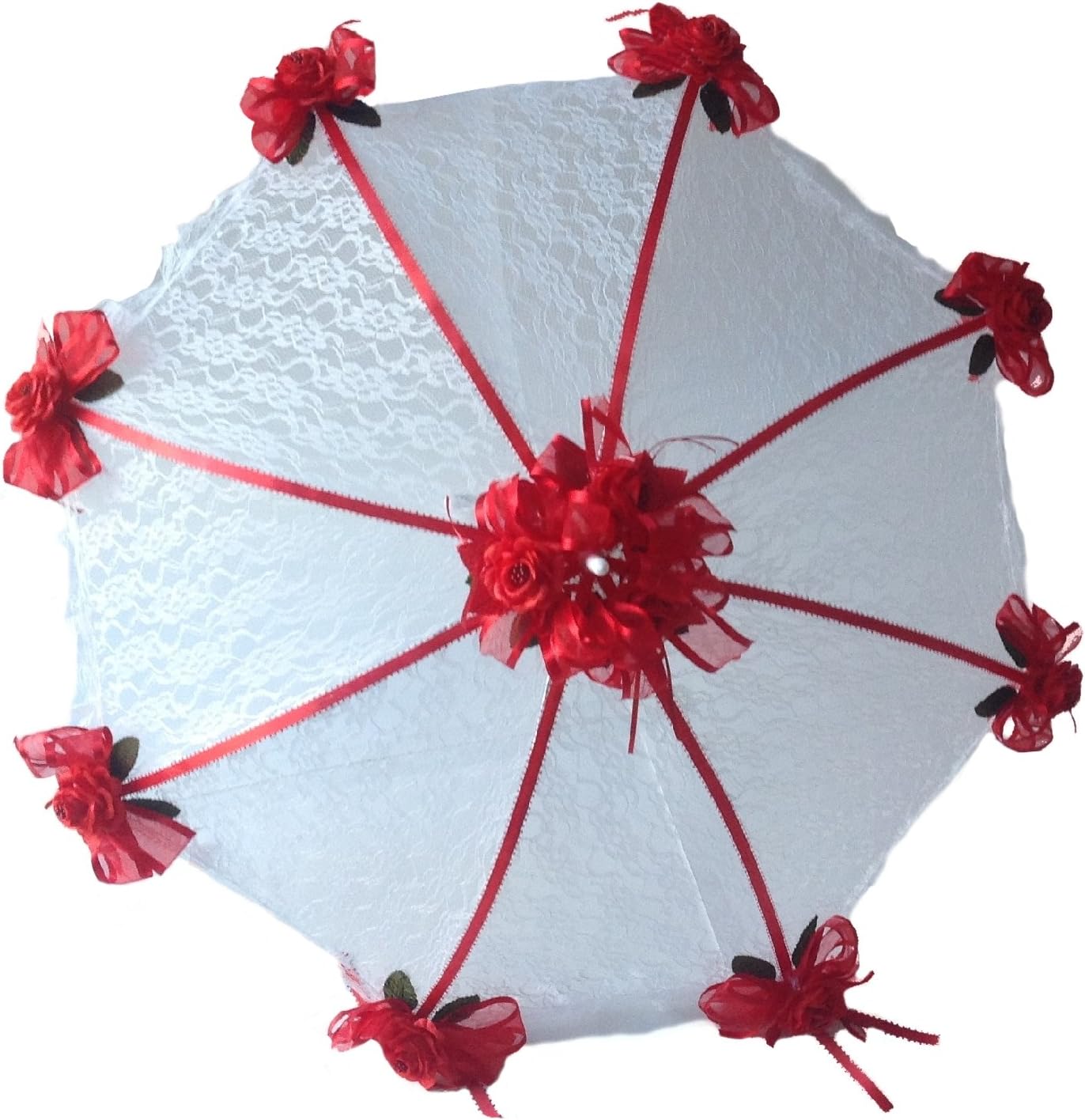 Stunning White Lace Umbrella with Red Roses - Perfect for Bridal Showers