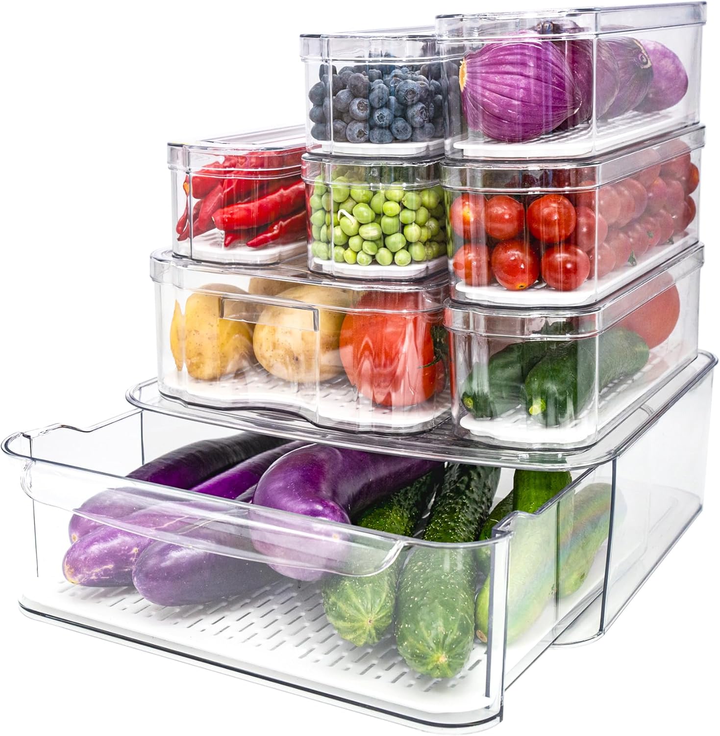 Fridge Organizers and Storage: 8 Pack Clear Bins with Lids