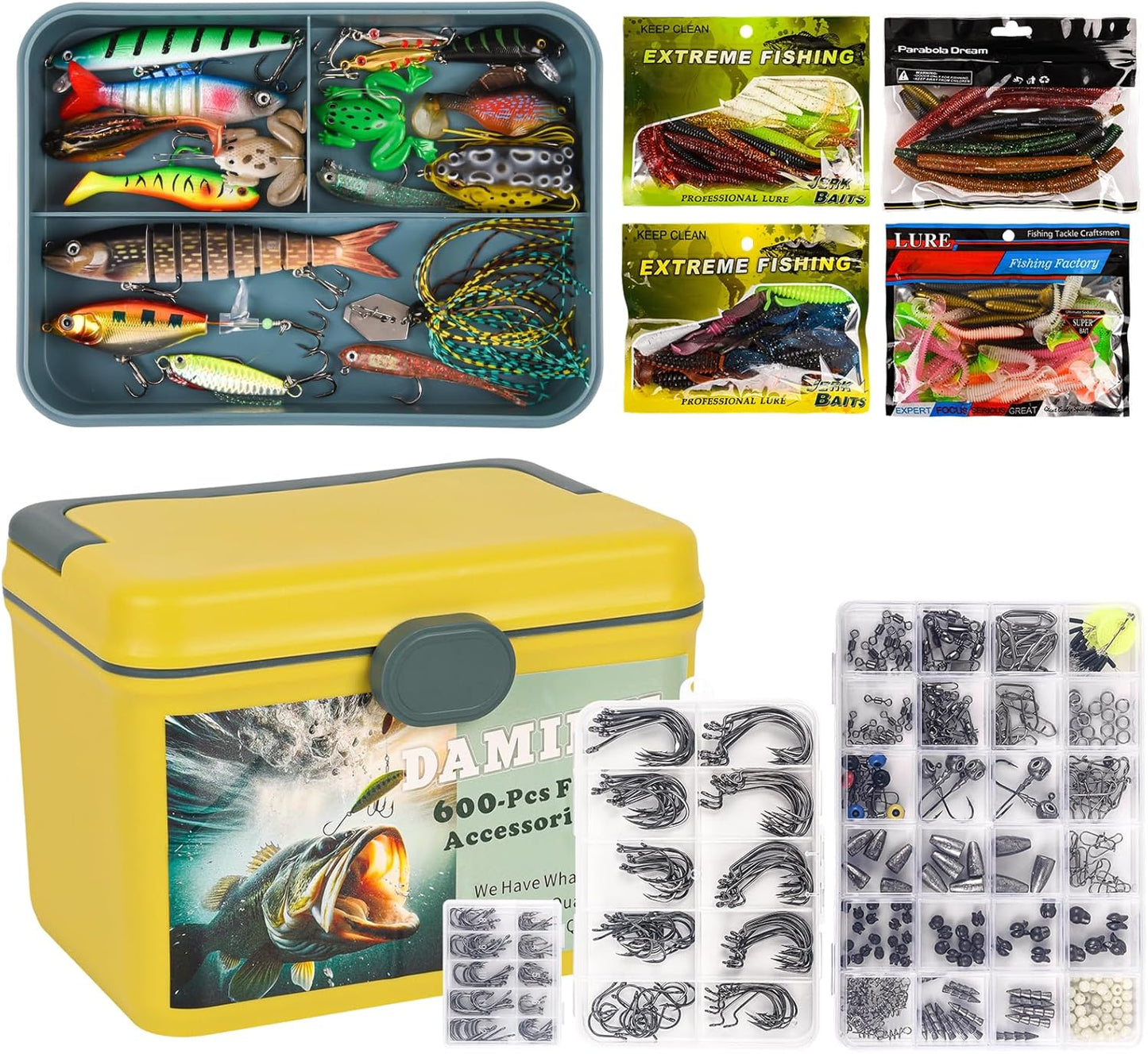 600 Pcs Fishing Kit with Tackle Box for All Anglers Needs