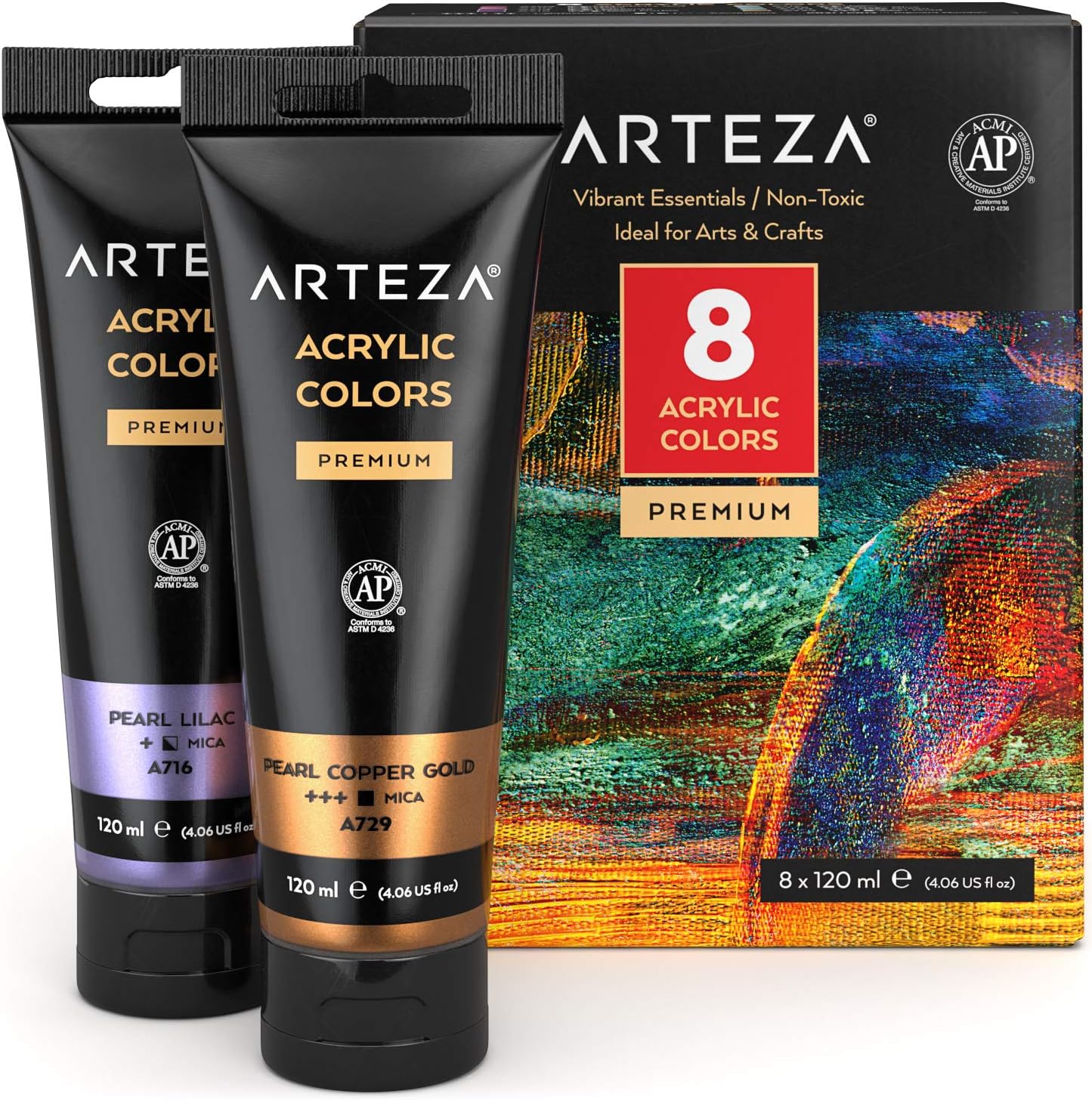 Arteza Metallic Acrylic Paint Set of 8 Vibrant Colors for Artists