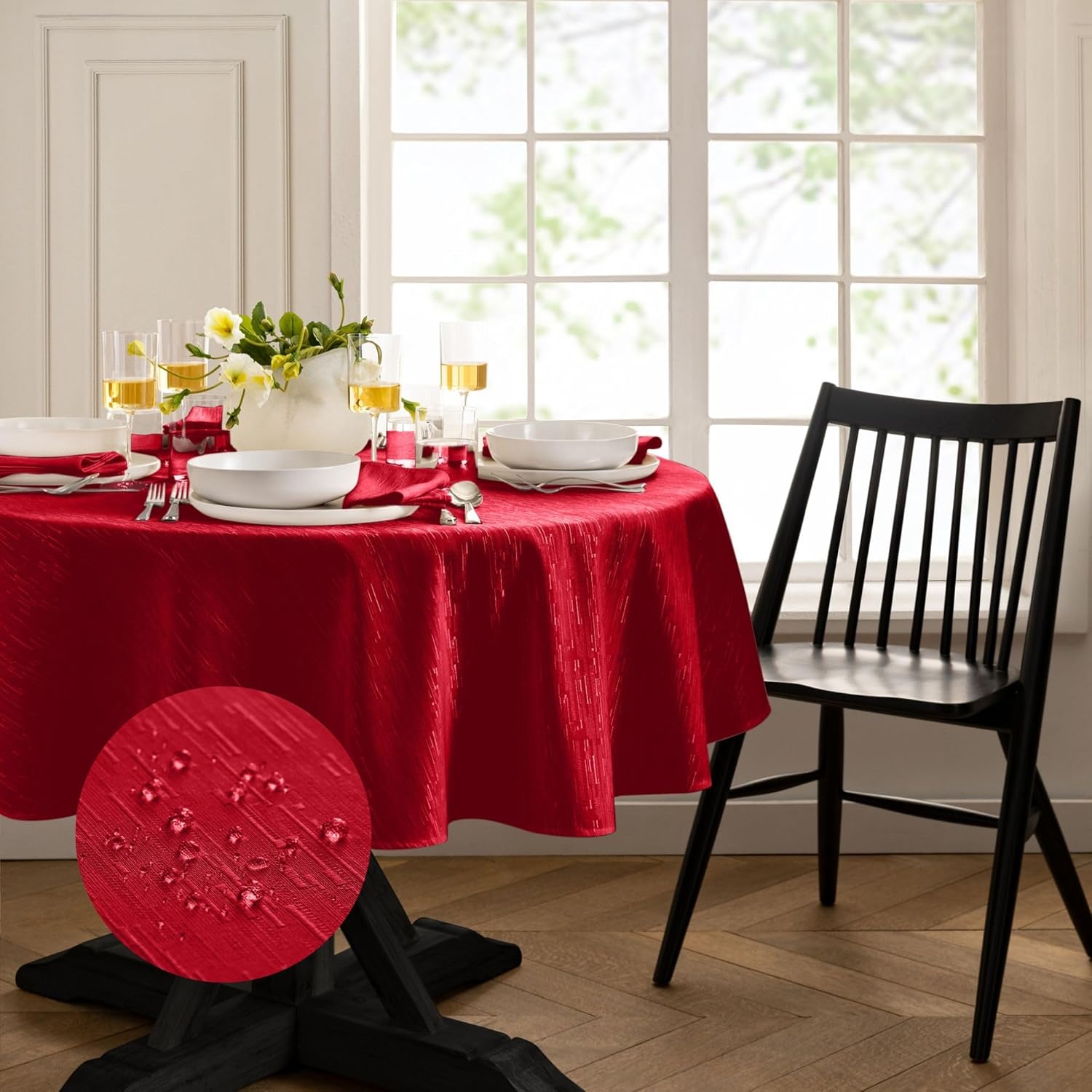 Continental Solid Texture Tablecloth - Water, Stain Resistant Red