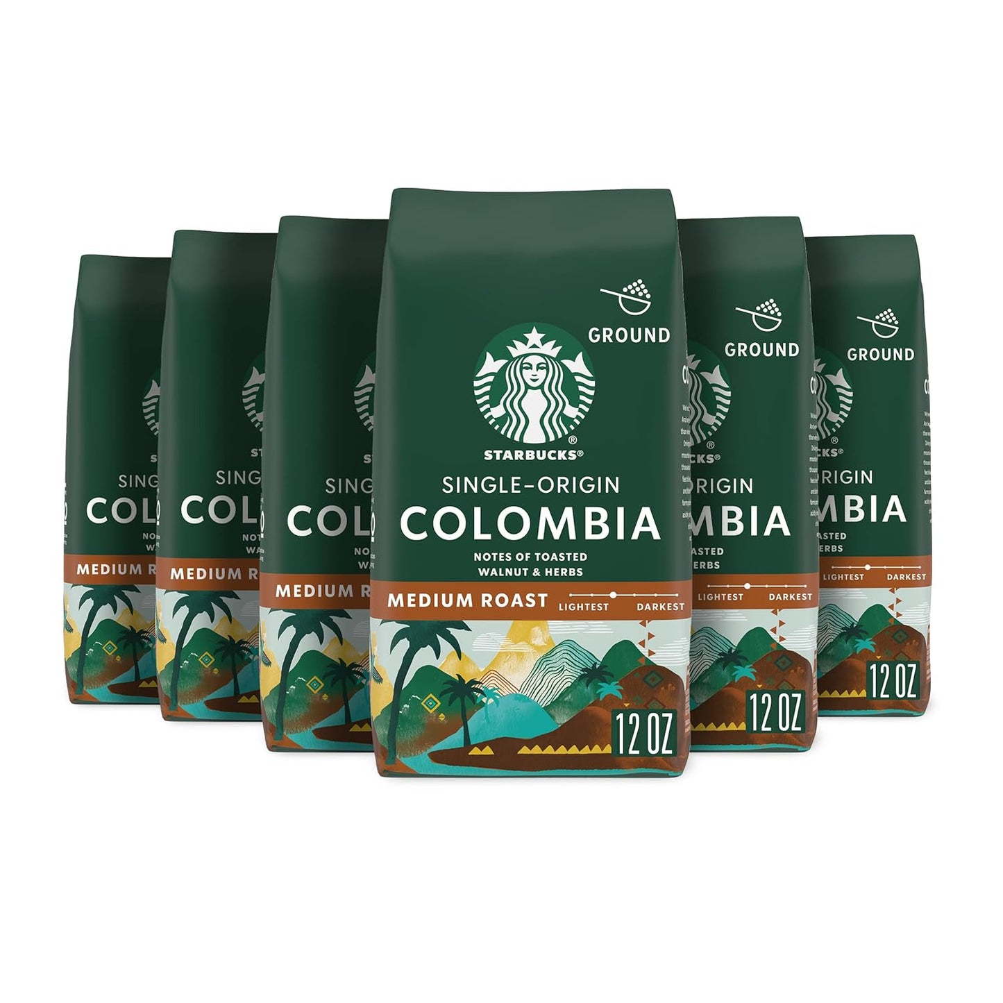 Starbucks Ground Coffee Colombia Medium Roast 100% Arabica 6 Bags