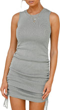 BTFBM Women Sleeveless Bodycon Ruched Short Dress for Summer