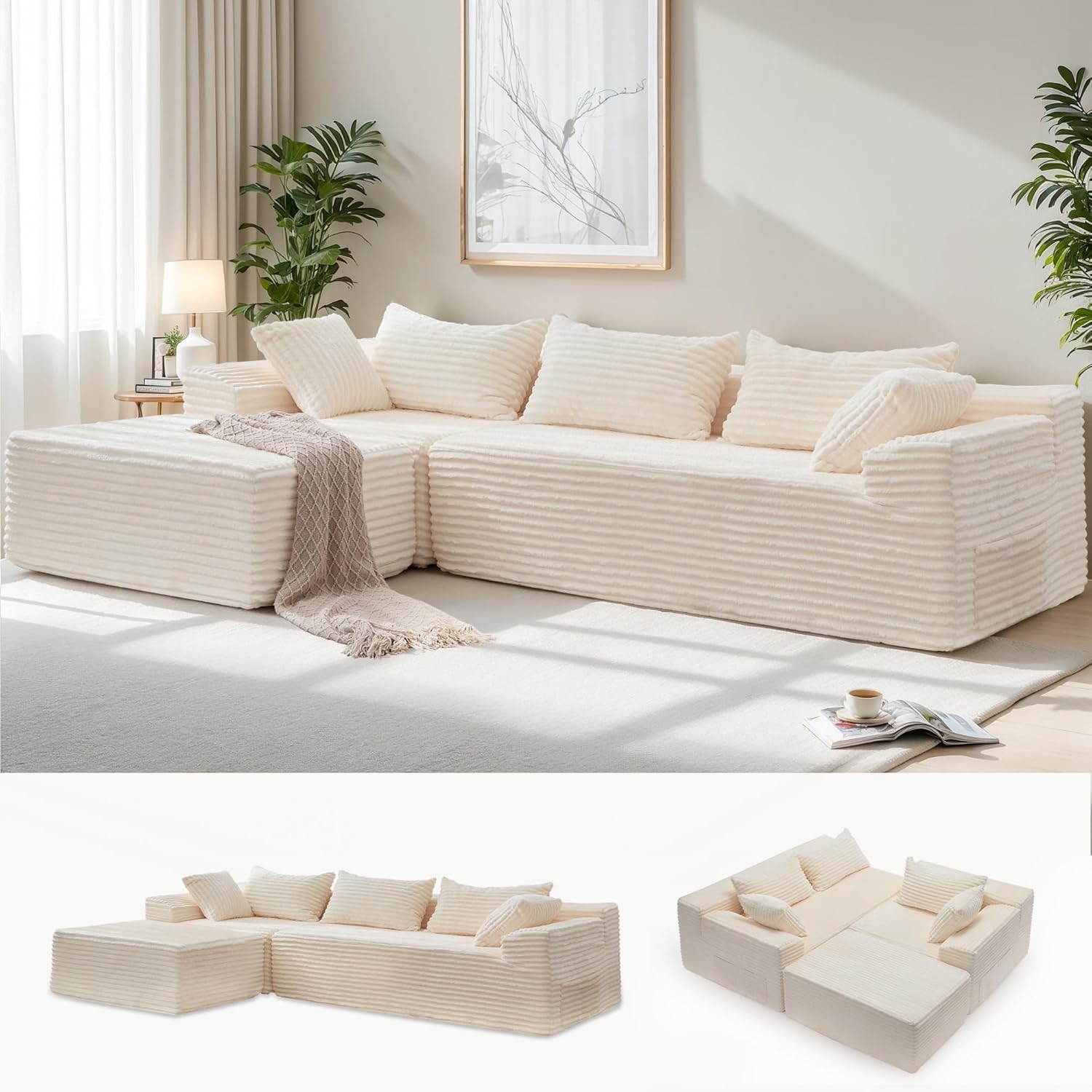 108 Inch Modular Sectional Sofa with L-Shape Chaise for Comfort