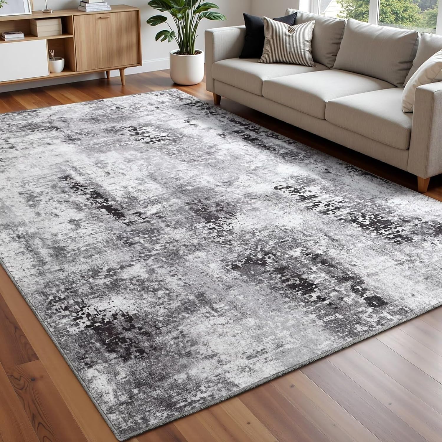Washable Abstract Rug 5x7 Modern Area Rug for Living Room