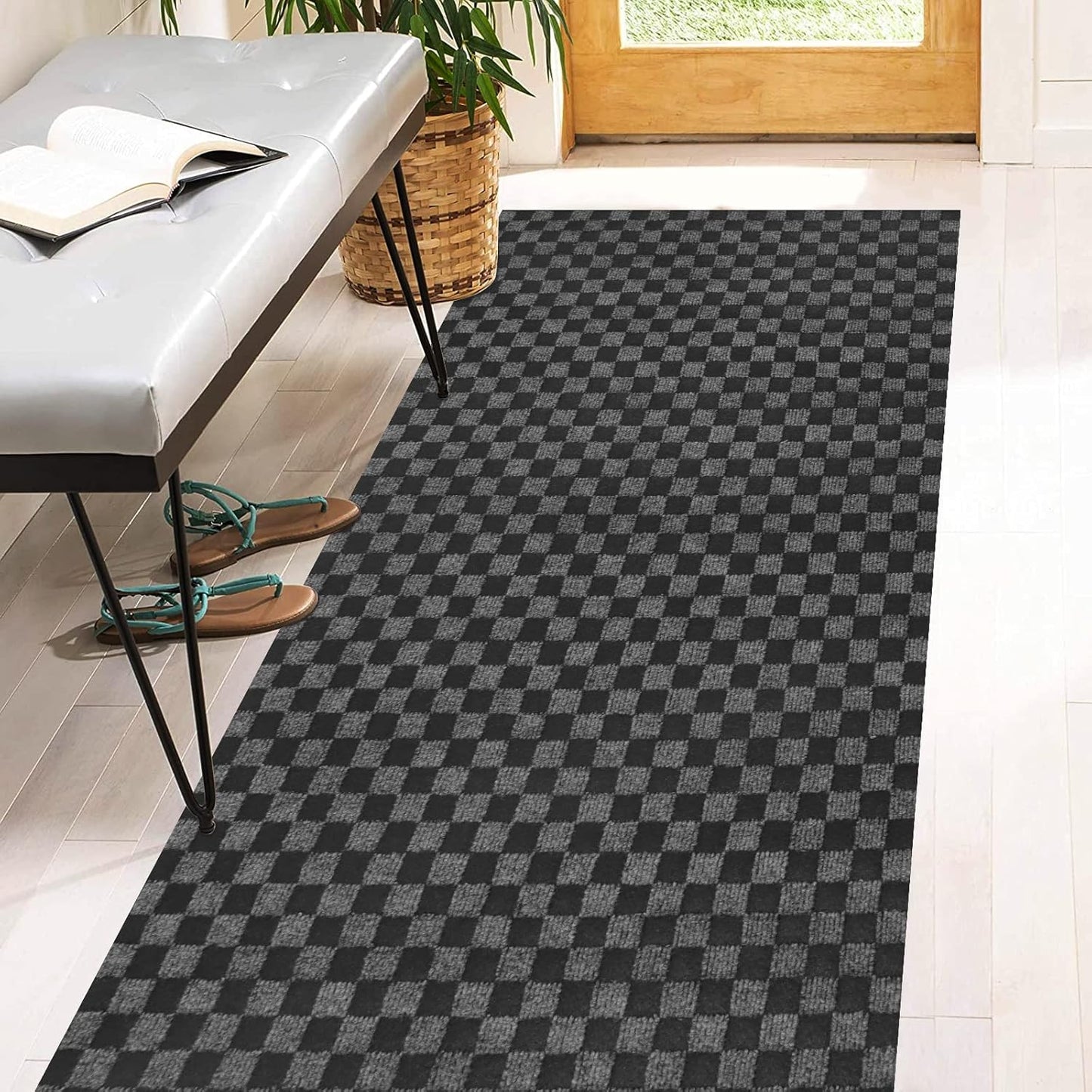 3ft x 27ft Checkered Gray Runner Rugs for Indoor Outdoor Use