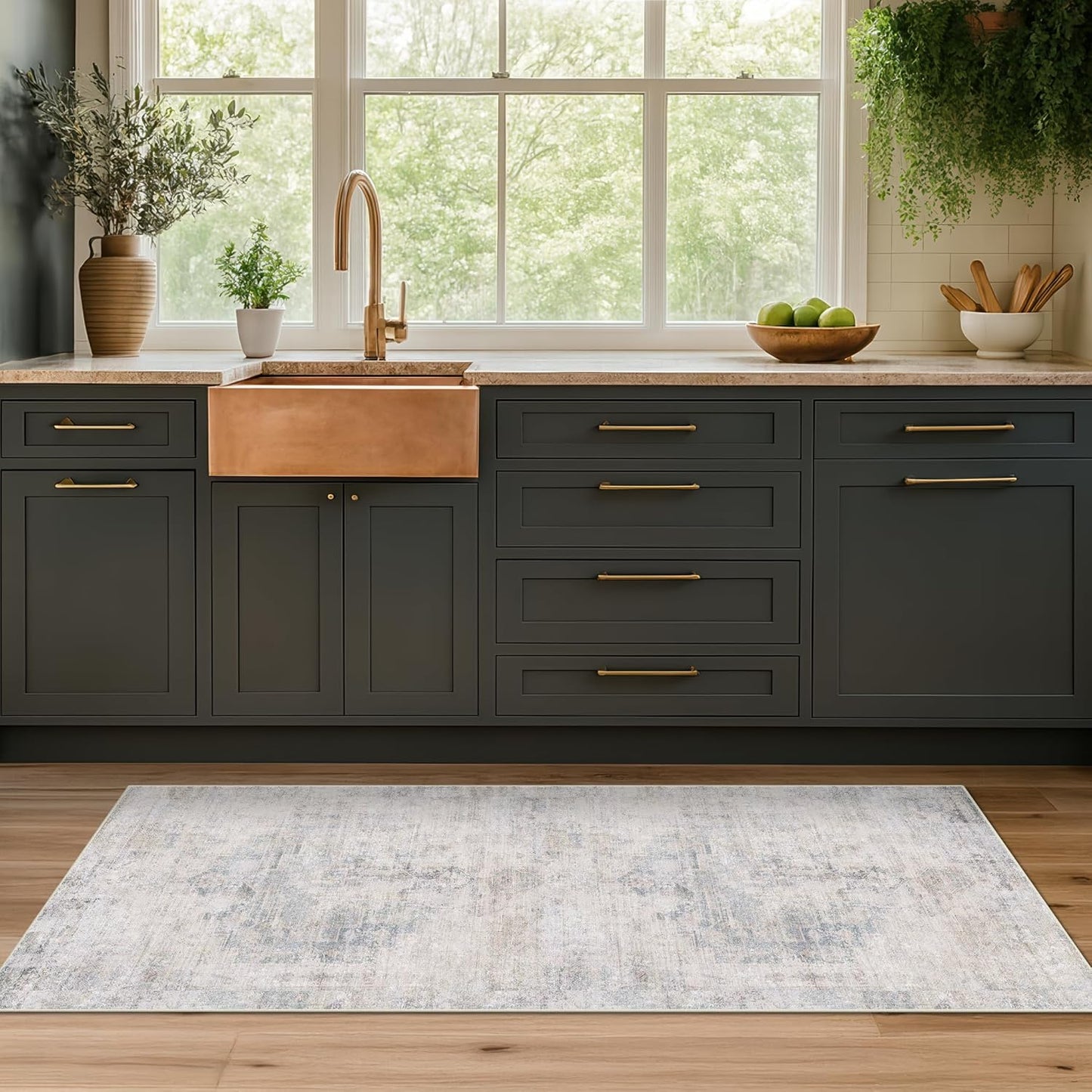 Light Blue 2x6 Non Slip Kitchen Rug Runner for Modern Decor