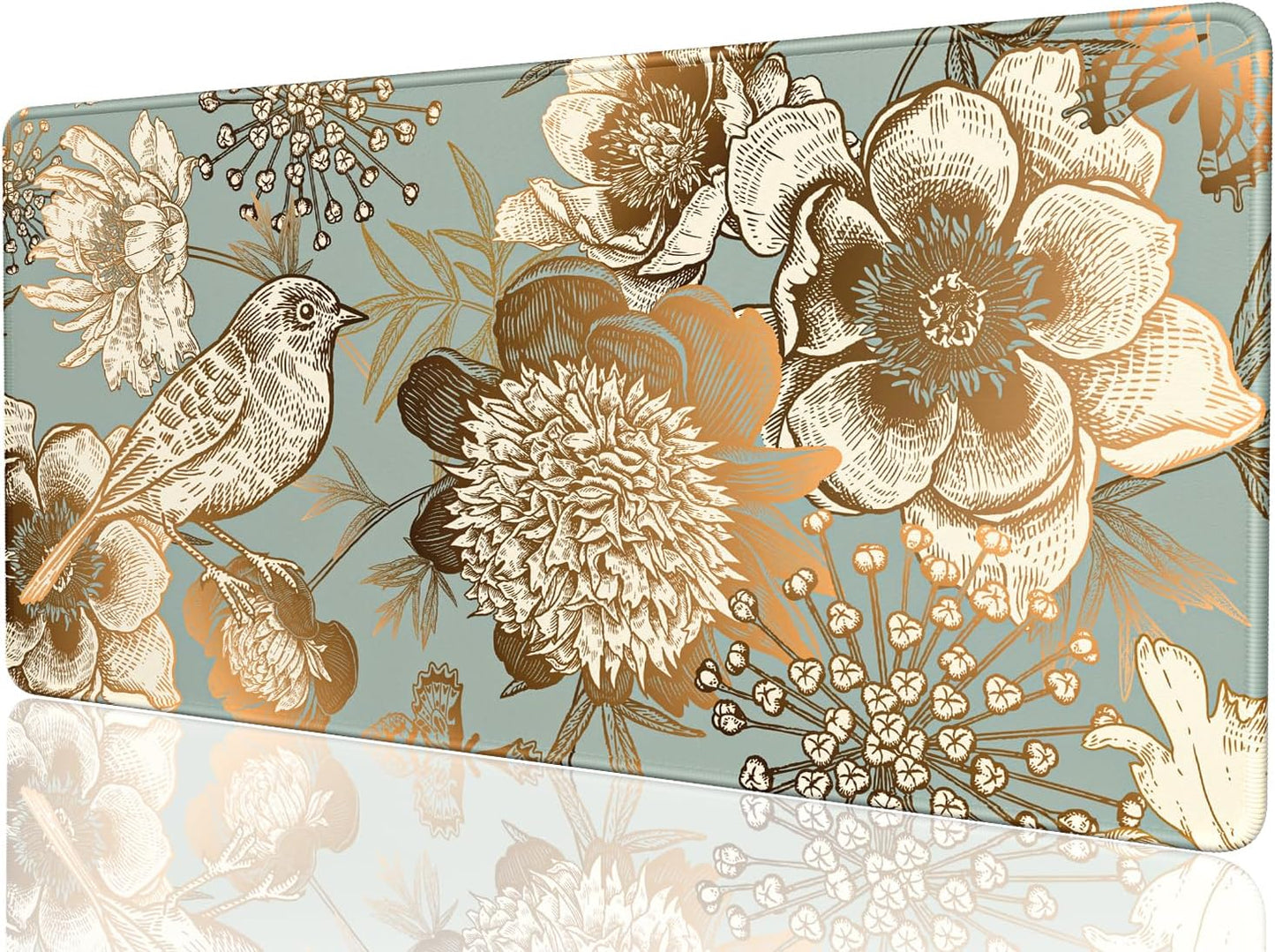 XXL Gaming Mouse Pad - Retro Flower and Bird Desk Mat