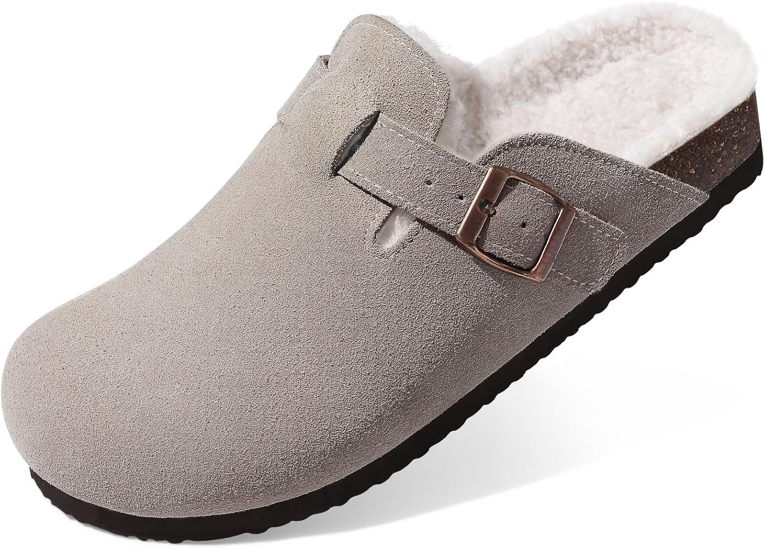 Fuzzy Suede Clogs with Cork Footbed for Cozy Winter Wear