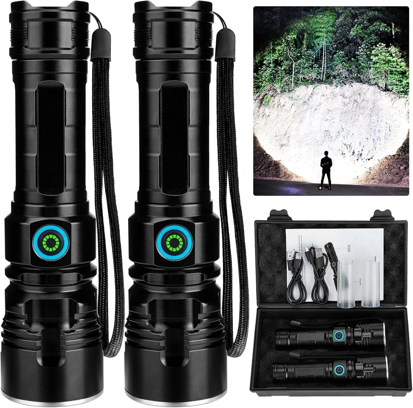 Rechargeable Flashlights 990000 High Lumens - 2 Pack for Emergencies