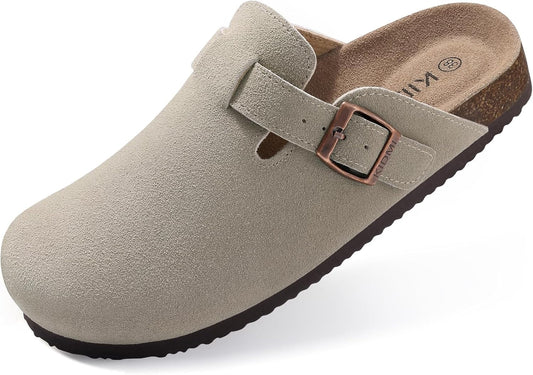 KIDMI Women's Genuine Suede Clogs with Cork Footbed Sandals