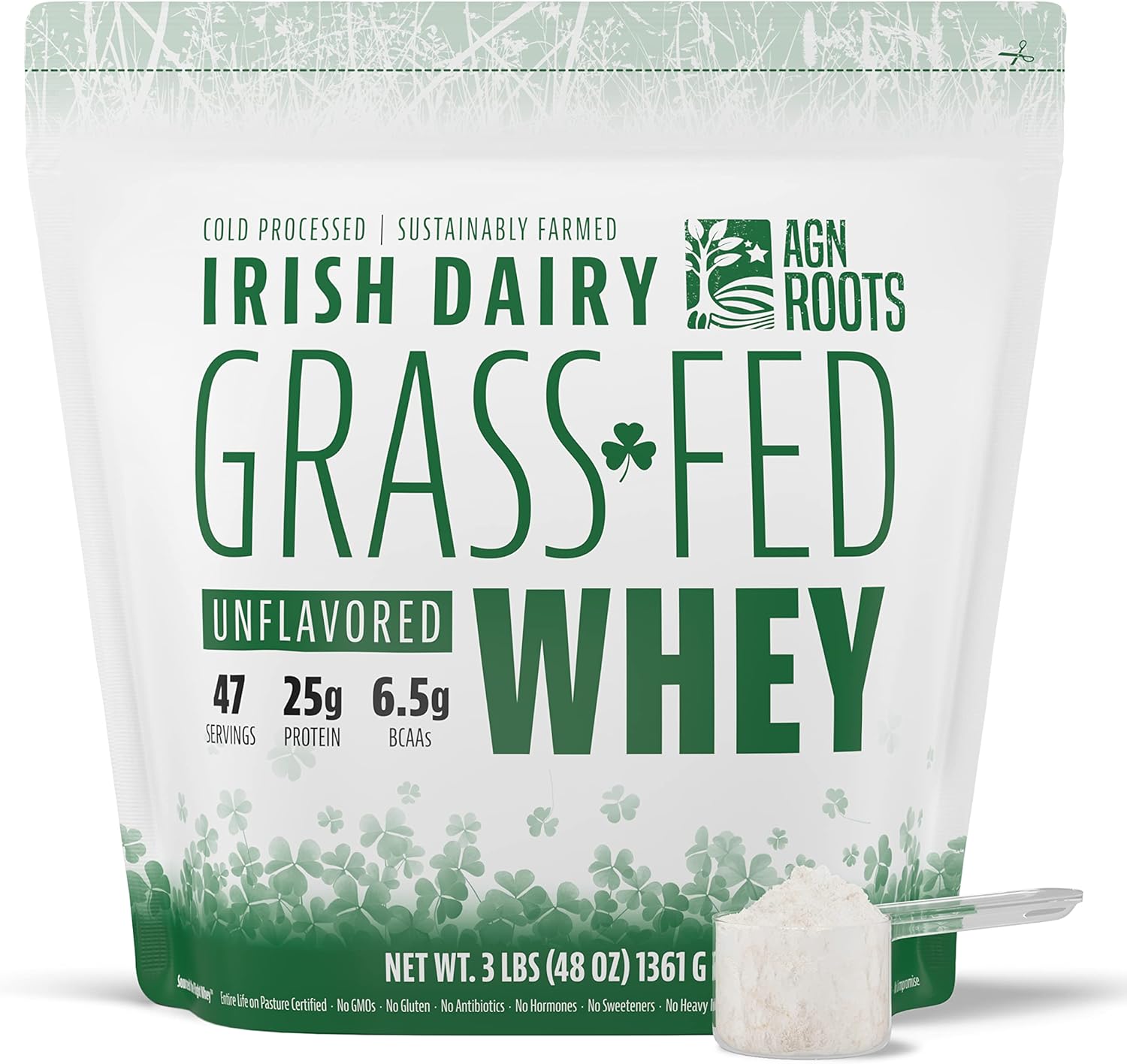AGN Roots Grass Fed Whey Protein Powder Isolate - Unflavored