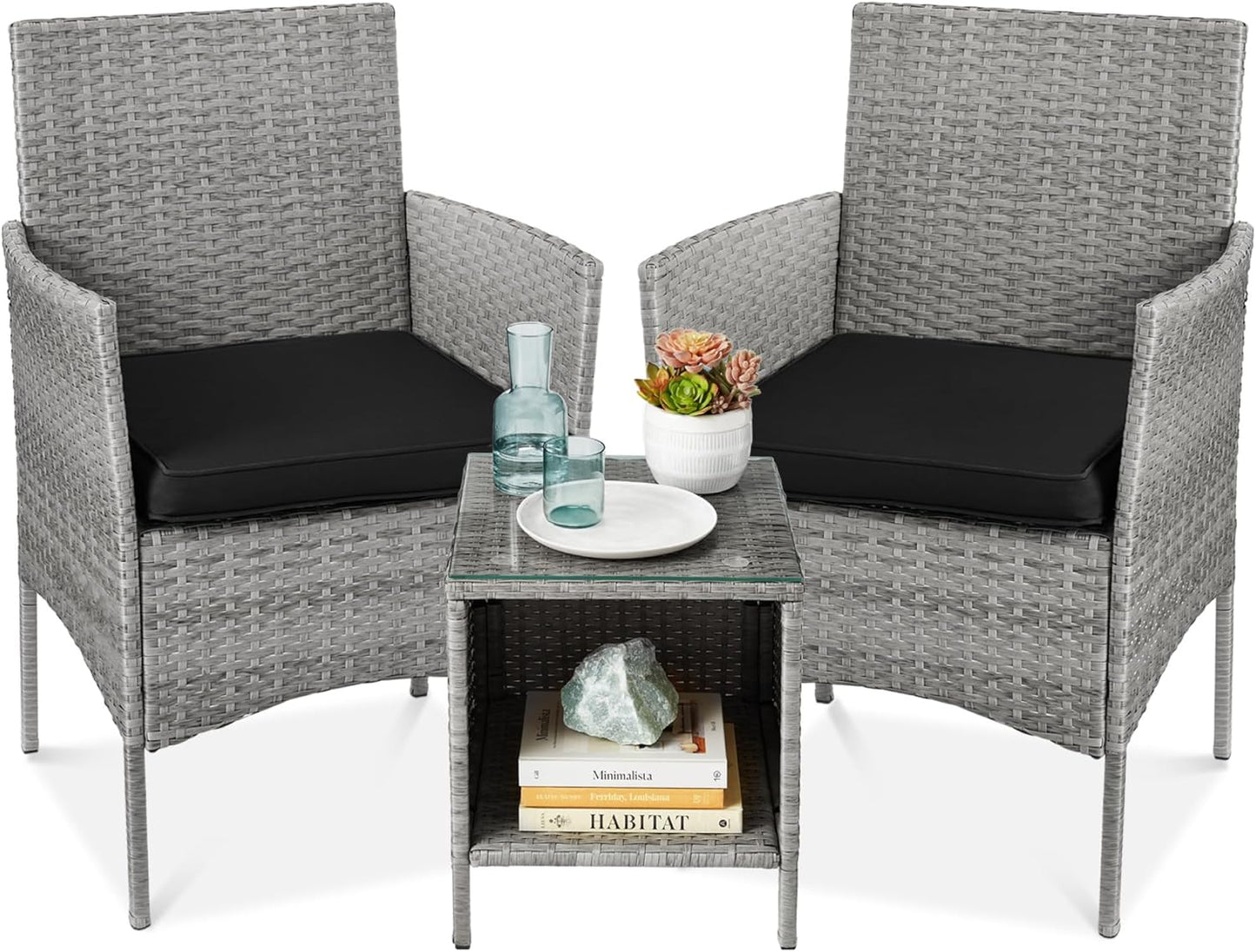 3-Piece Outdoor Wicker Conversation Bistro Set for Patio Use