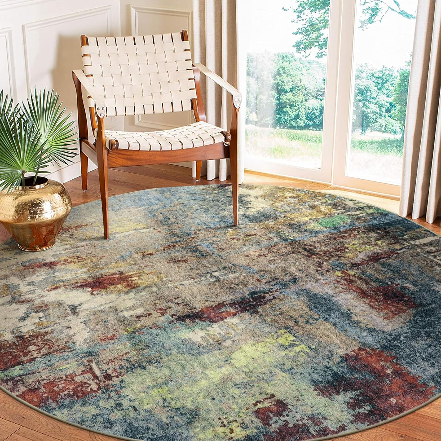 Lahome Modern Abstract Round Rug 6ft - Soft Non Slip Mat