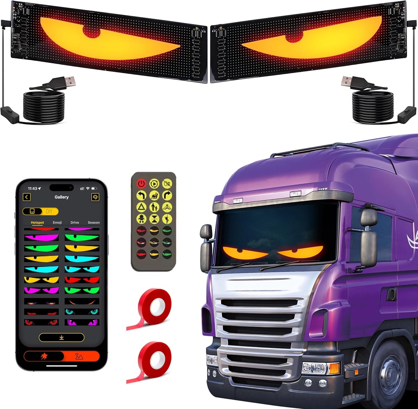 2PCS Devil Eyes Light for Cars - Programmable LED Windshield Eyes