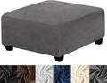Square Ottoman Cover Stretch Velvet Slipcover X-Large - Dark Gray