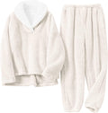 Yeokou Women's Fleece Pajama Set - Fluffy Sherpa Pullover & Joggers