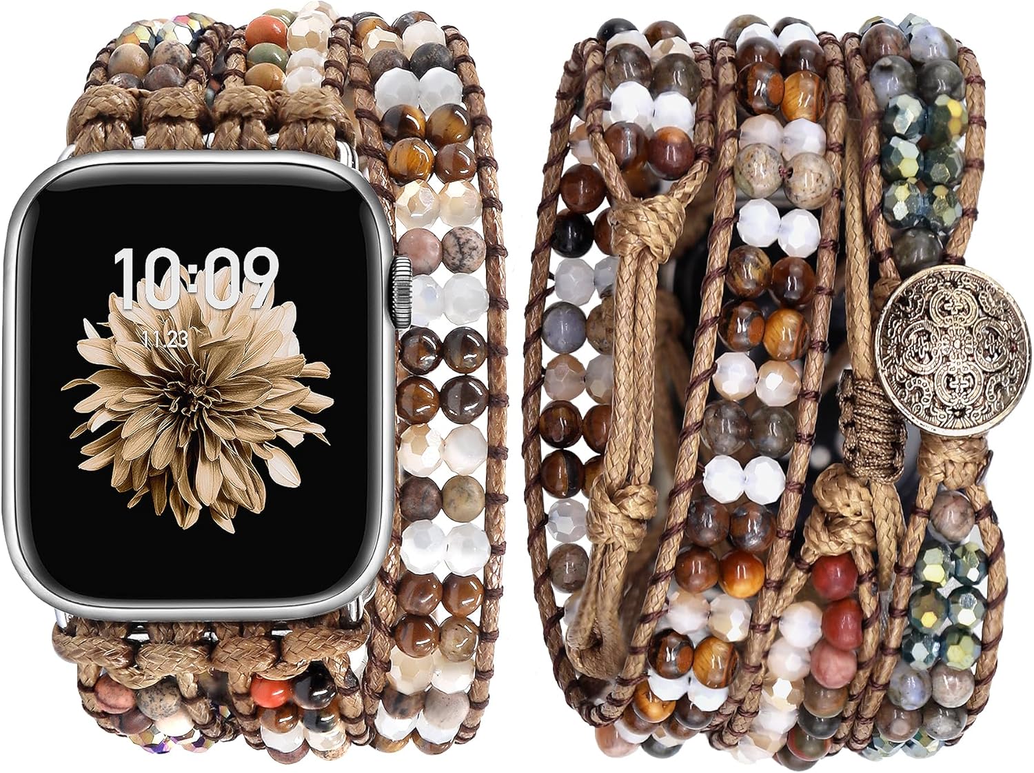 Boho Brown Stone Beaded Watch Band for Apple Watch by JR.DM