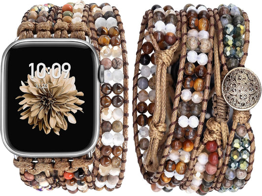 Boho Brown Stone Beaded Watch Band for Apple Watch by JR.DM