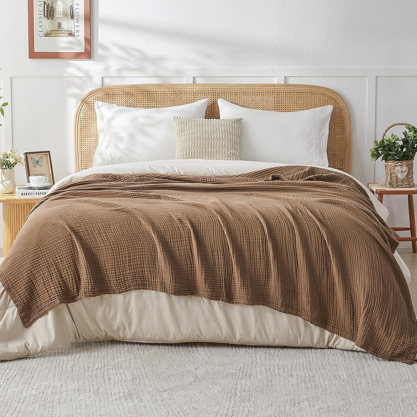 EMME Cotton Muslin Queen Blanket for Soft Lightweight Comfort