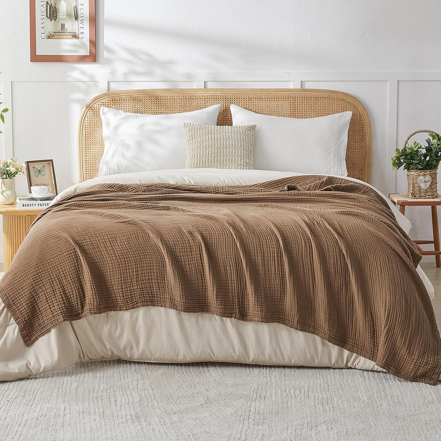 EMME Cotton Muslin Queen Blanket for Soft Lightweight Comfort