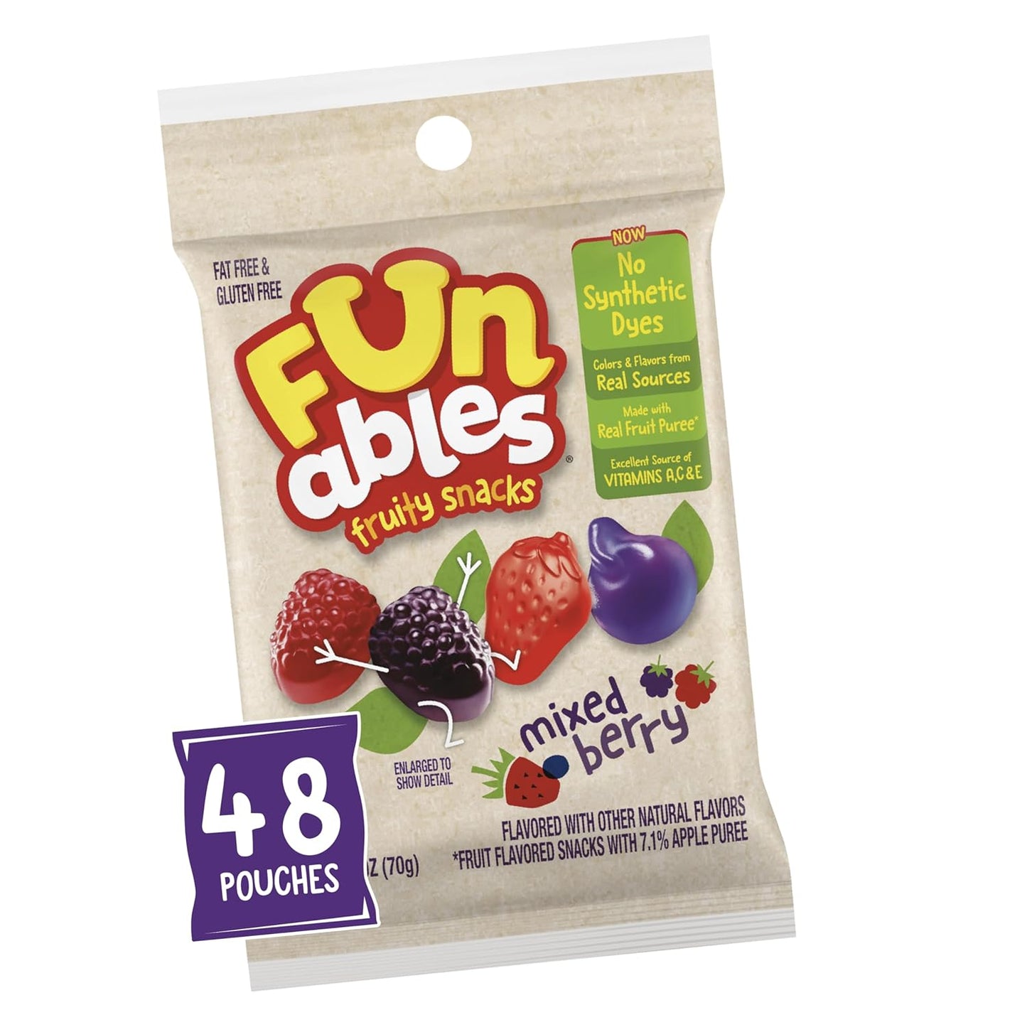 Funables Mixed Berry Fruit Snacks in 2.5 Ounce Pouches, 48 Pack