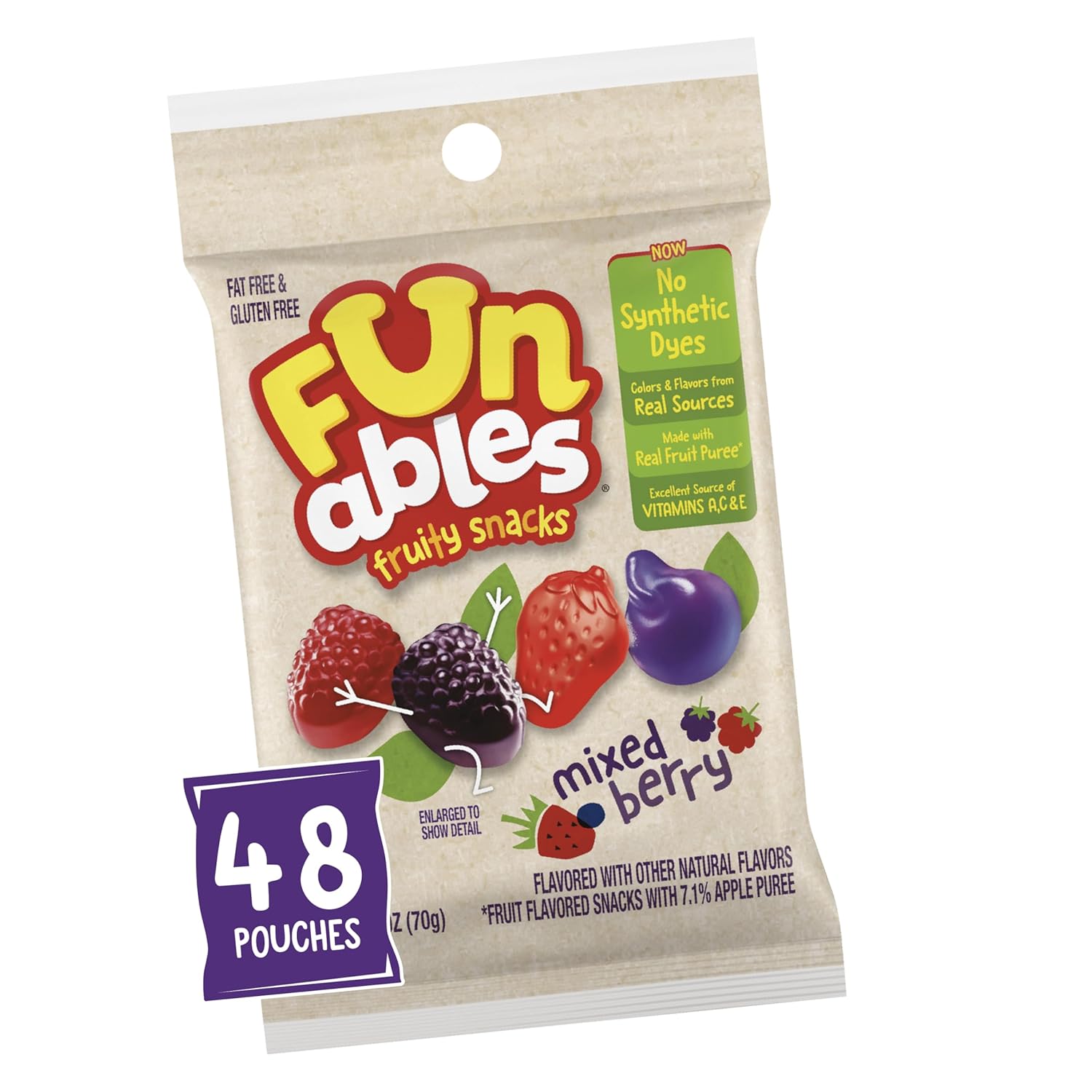 Funables Mixed Berry Fruit Snacks in 2.5 Ounce Pouches, 48 Pack