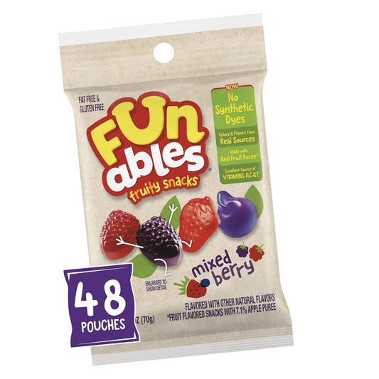 Funables Mixed Berry Fruit Snacks in 2.5 Ounce Pouches, 48 Pack