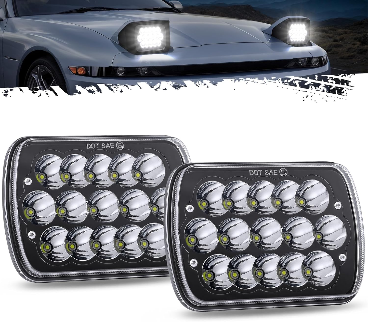 Partsam 2PCS H6054 LED Headlights for Cherokee XJ Wrangler YJ