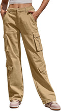 Women High Waisted Cargo Pants - 8 Pocket Wide Leg Casual Trousers