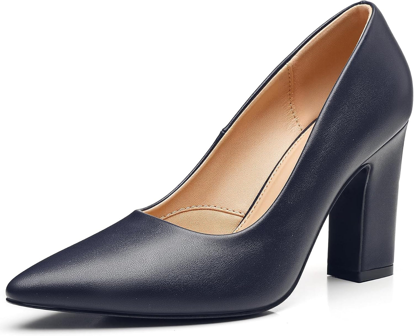 Trary Heels for Women Closed Pointed Toe Chunky Pumps Shoes