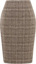 Plaid Skirt Knee Length Pencil Wool Skirt with Slit - Office Ready