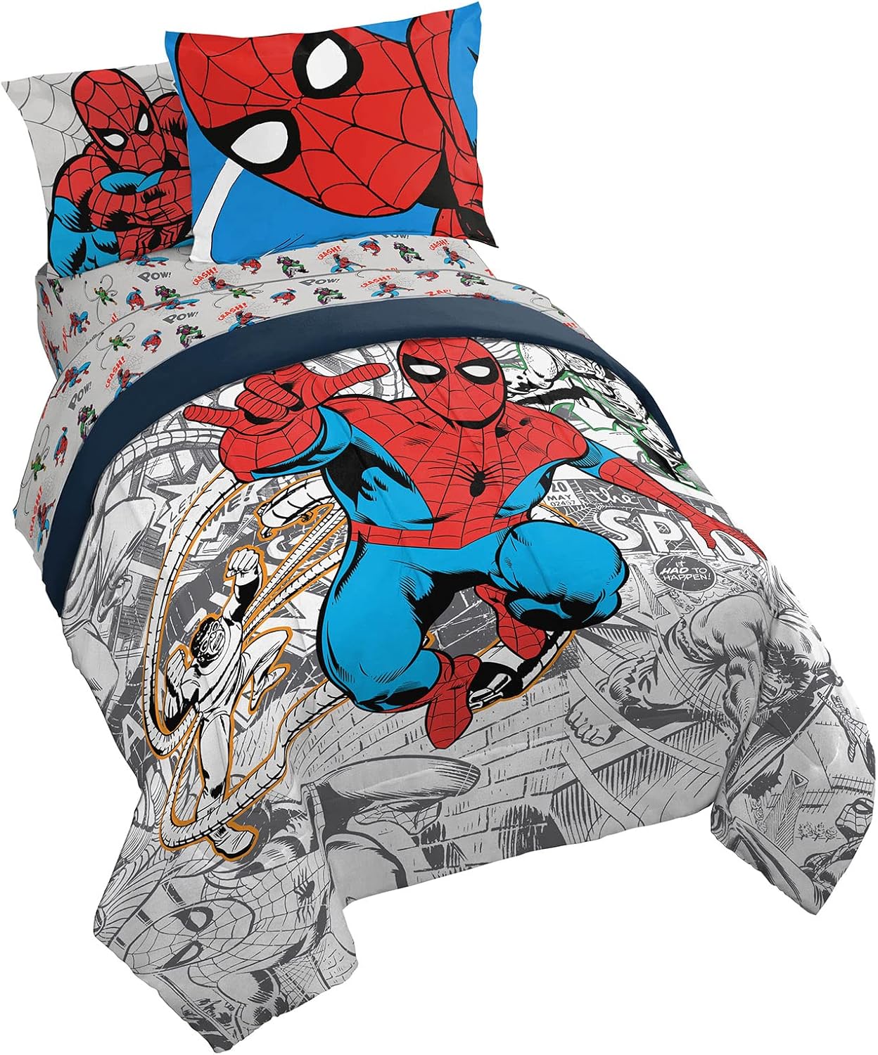 Marvel Spiderman Twin Size Bed Set - Comforter & Sheets