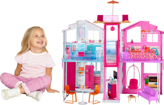 Barbie 3-Story Townhouse Dollhouse with Elevator and Swing Chair