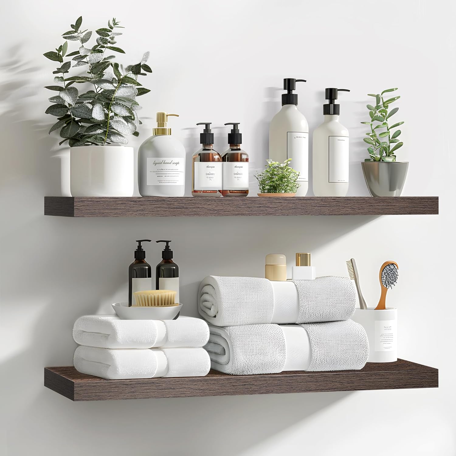 Floating Shelves Set of 2, 24 Inch Rustic Brown Wall Decor