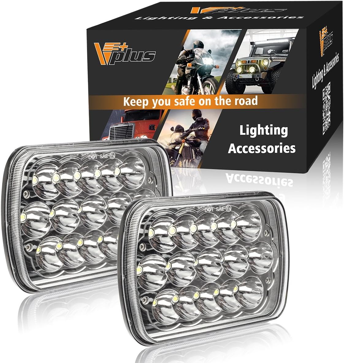 Partsam 2PCS Rectangle H6054 LED Headlights for Vehicles