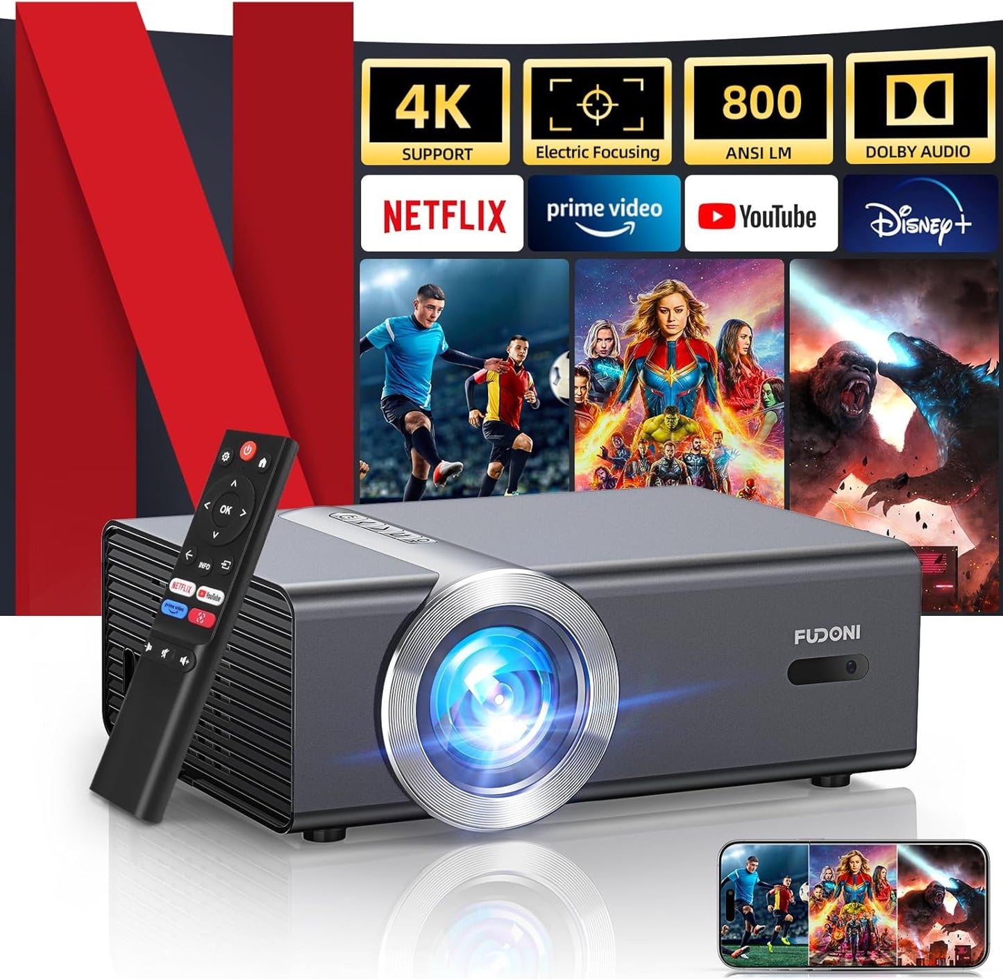 Immerse in 4K Brilliance: FUDONI Smart Projector