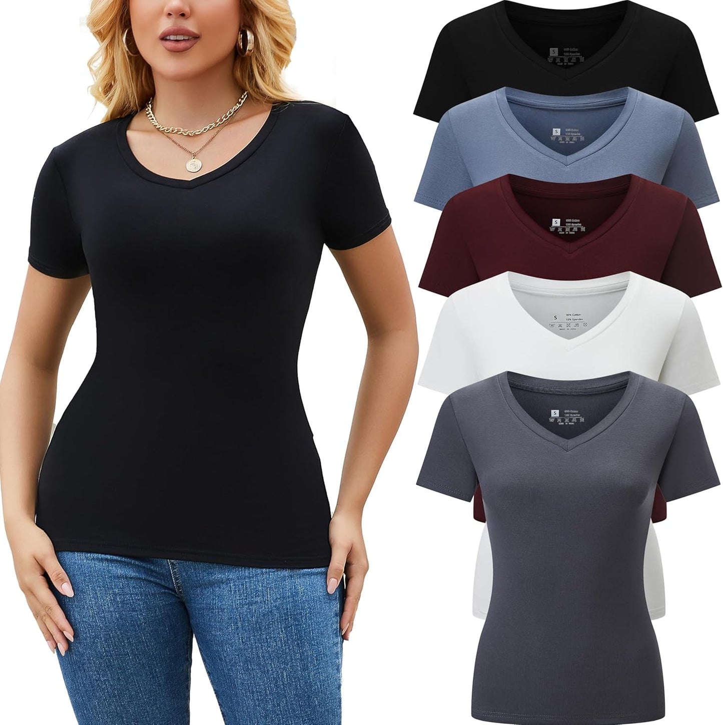 5 Pack Womens V Neck Short Sleeve T Shirts for Summer Style