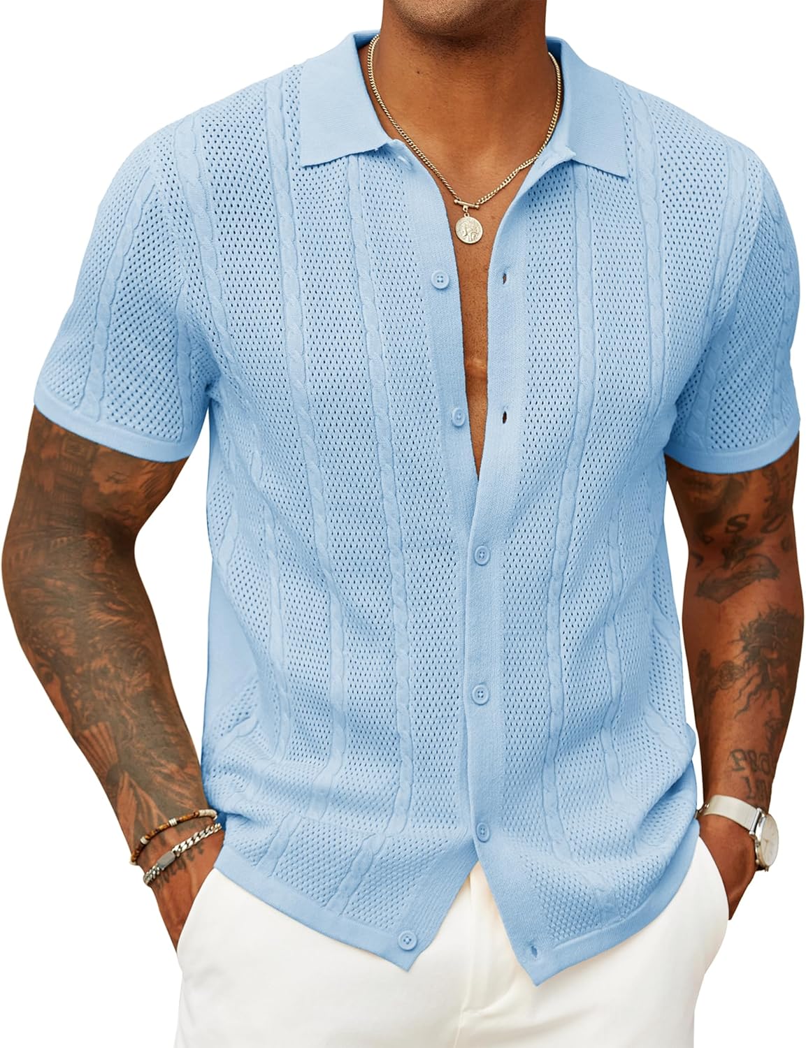 COOFANDY Mens Knit Button Down Shirts for Summer Style