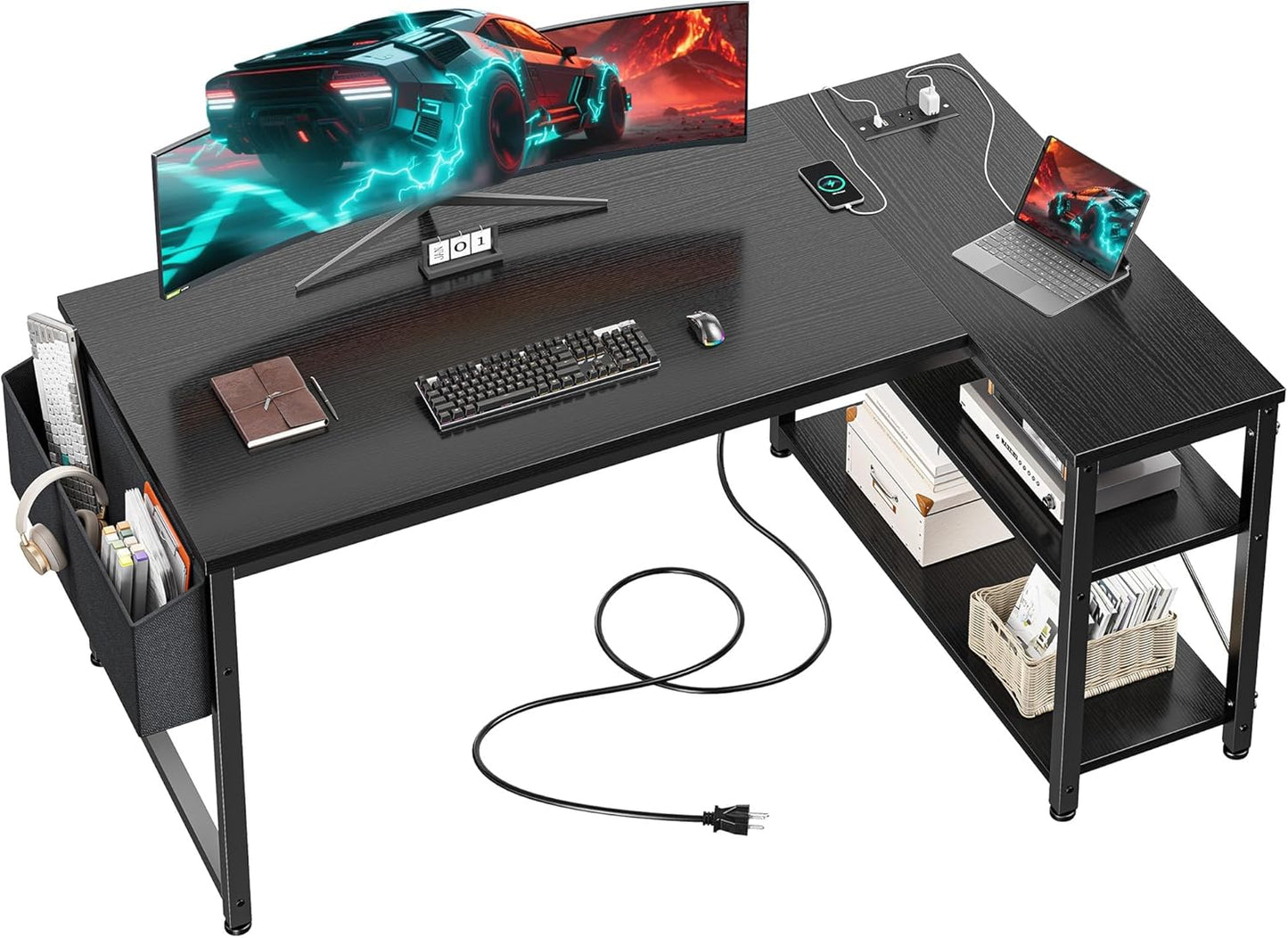 EnHomee Small Computer Desk with Storage for Home Office