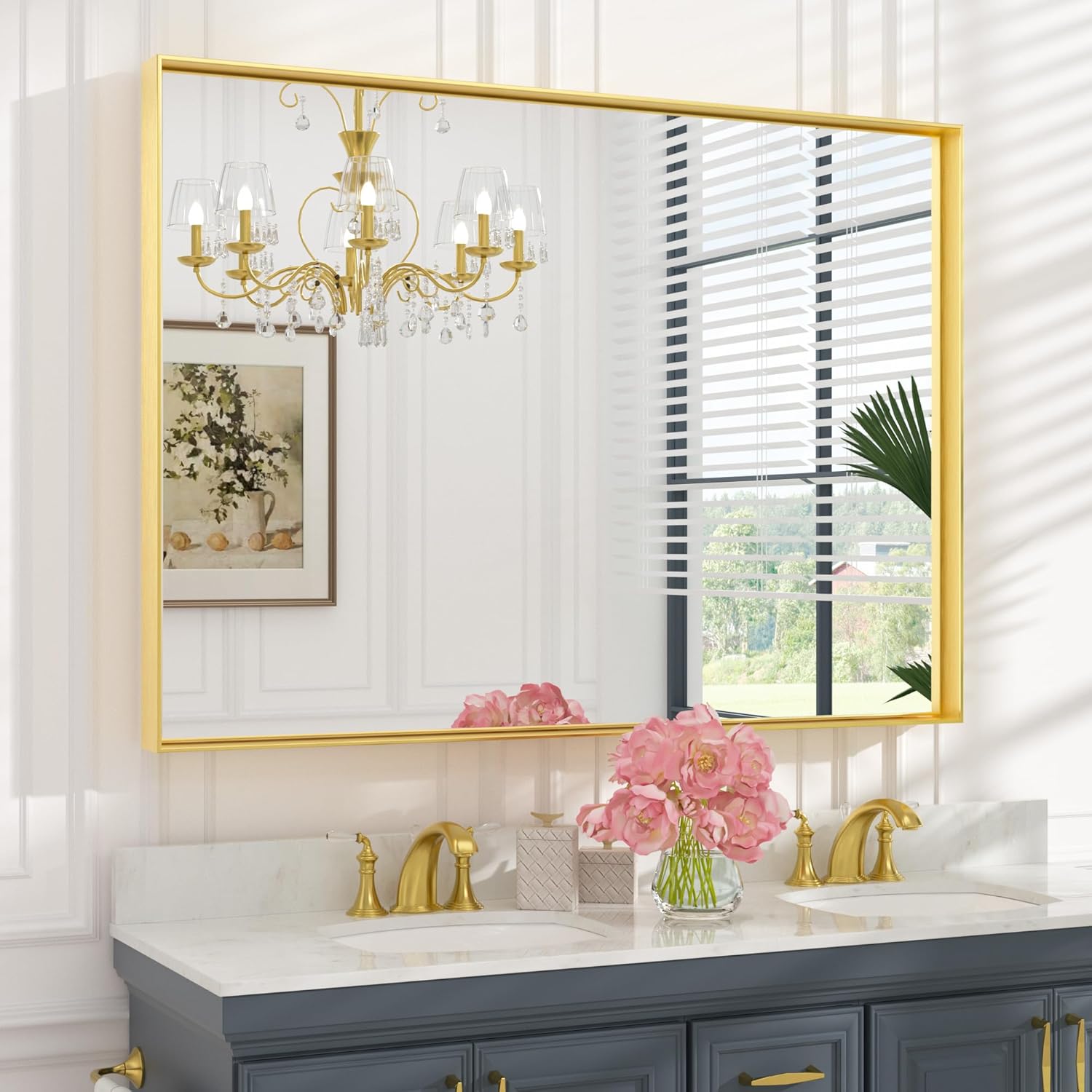Keonjinn Gold Bathroom Mirror 48 x 36 for Elegant Spaces