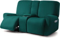 Squared Jacquard Reclining Loveseat Slipcover with Console - Deep Teal