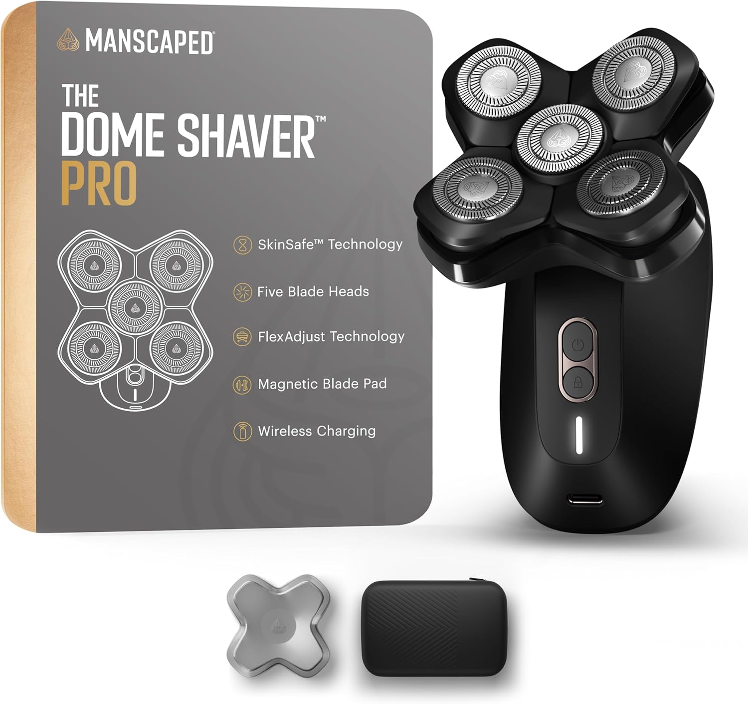 Dome Shaver PRO for Bald Men with SkinSafe Technology and Travel Lock