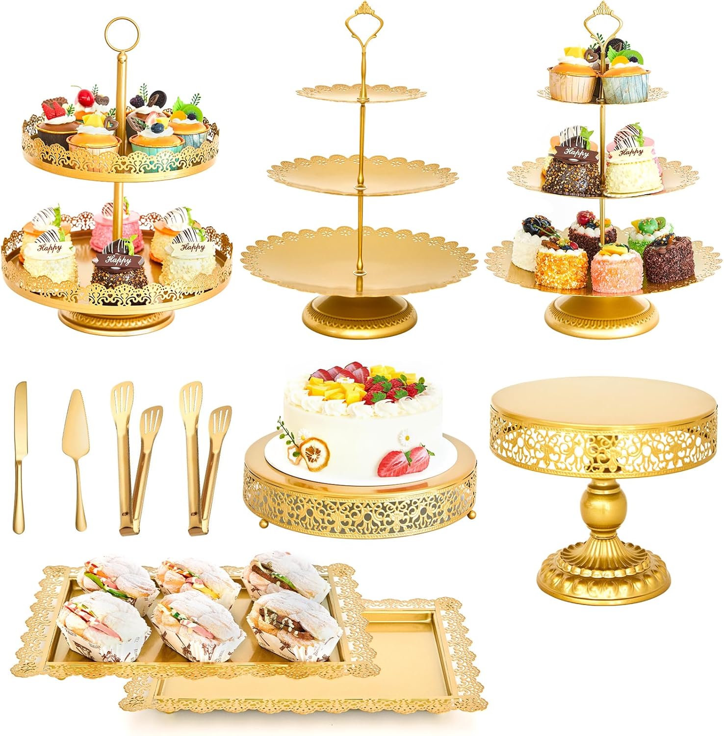 11 Pcs Gold Cake Stand Set for Elegant Wedding Displays