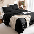 Masaca Black Ruffled Comforter King - Shabby Boho Chic Ruffled Bedding
