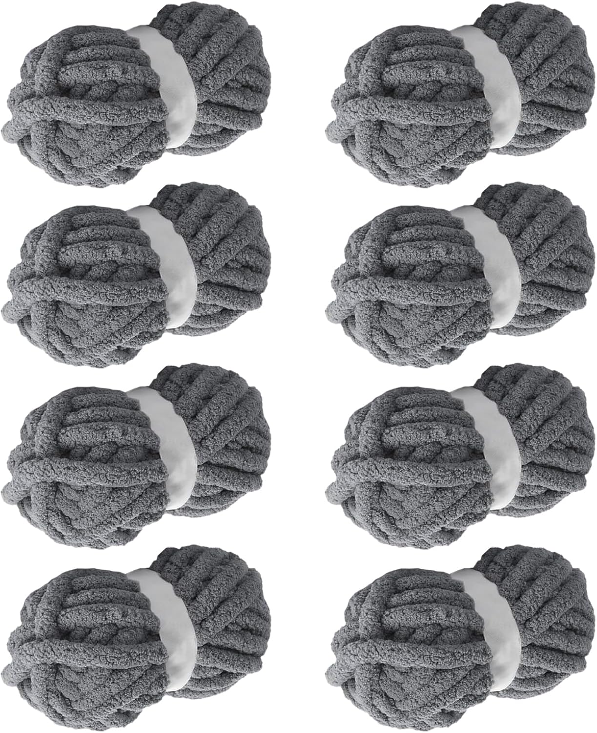 Gray Chunky Yarn for Hand Knitting - 8 PCS Plush Chenille