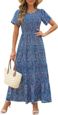 Kranda Women 2025 Crewneck Short Sleeve Smocked Maxi Dress