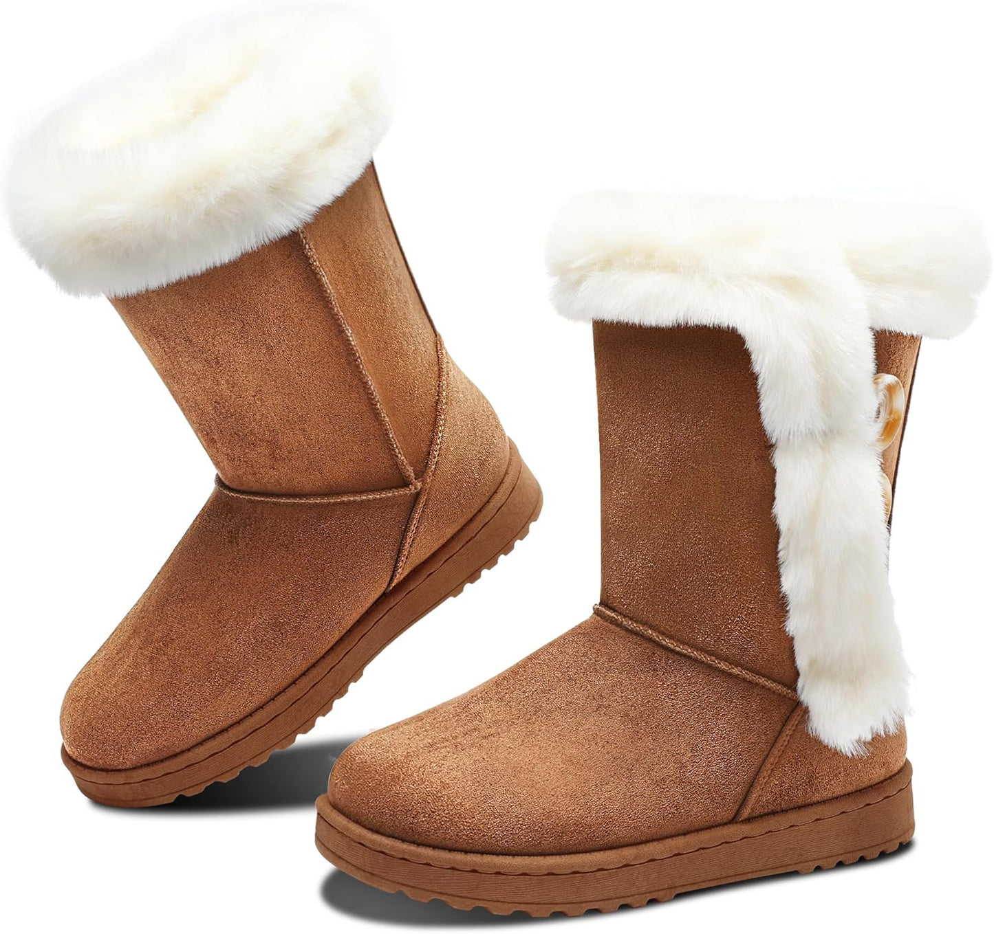 Obtaom Womens Winter Snow Boots with Art Resin Button Design