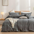 BESTOUCH Duvet Cover Set 100% Washed Cotton Linen Feel Oversized Full