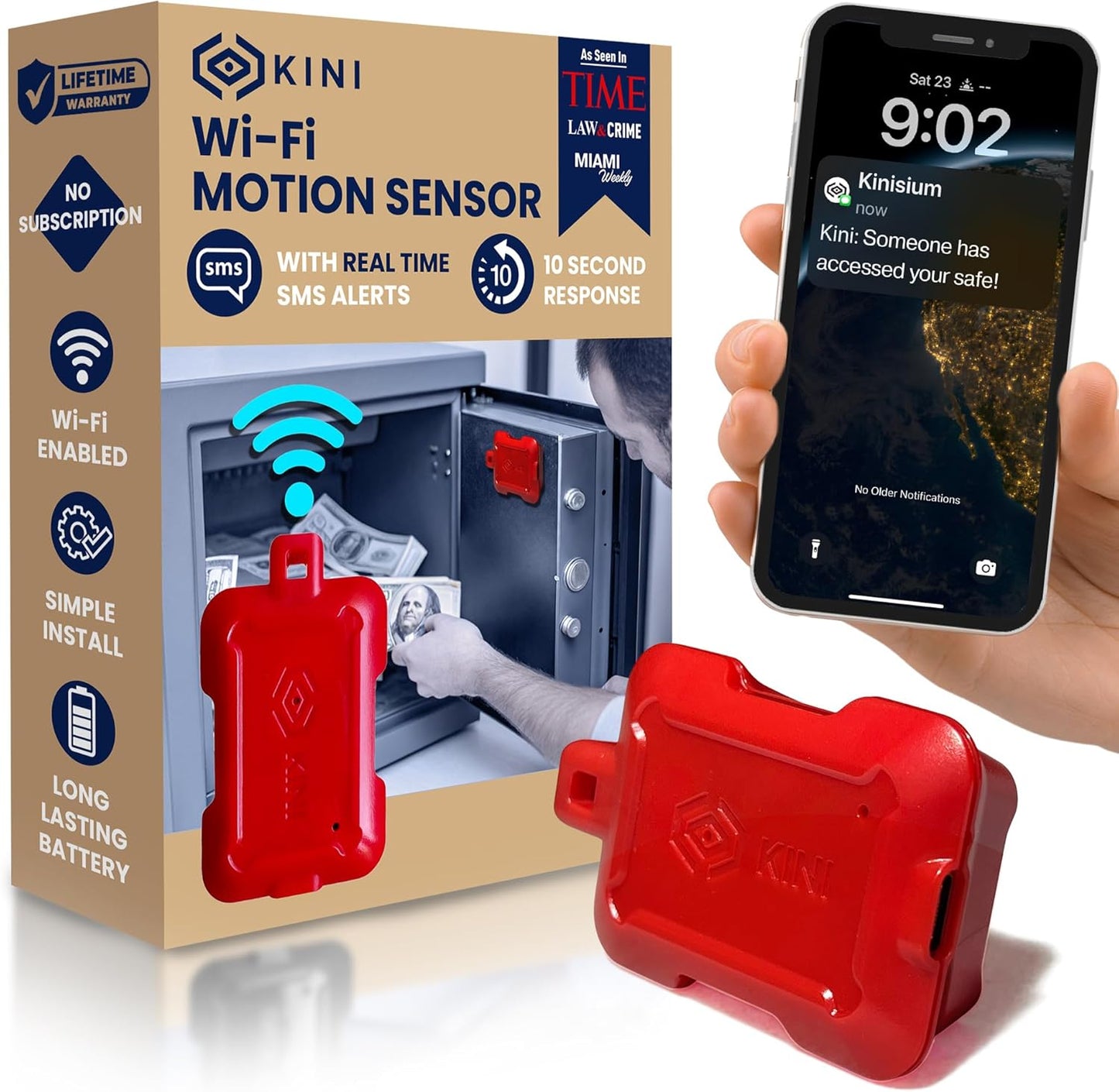 Kinisafe Alert Wi-Fi Motion Sensor for Home and Office Security